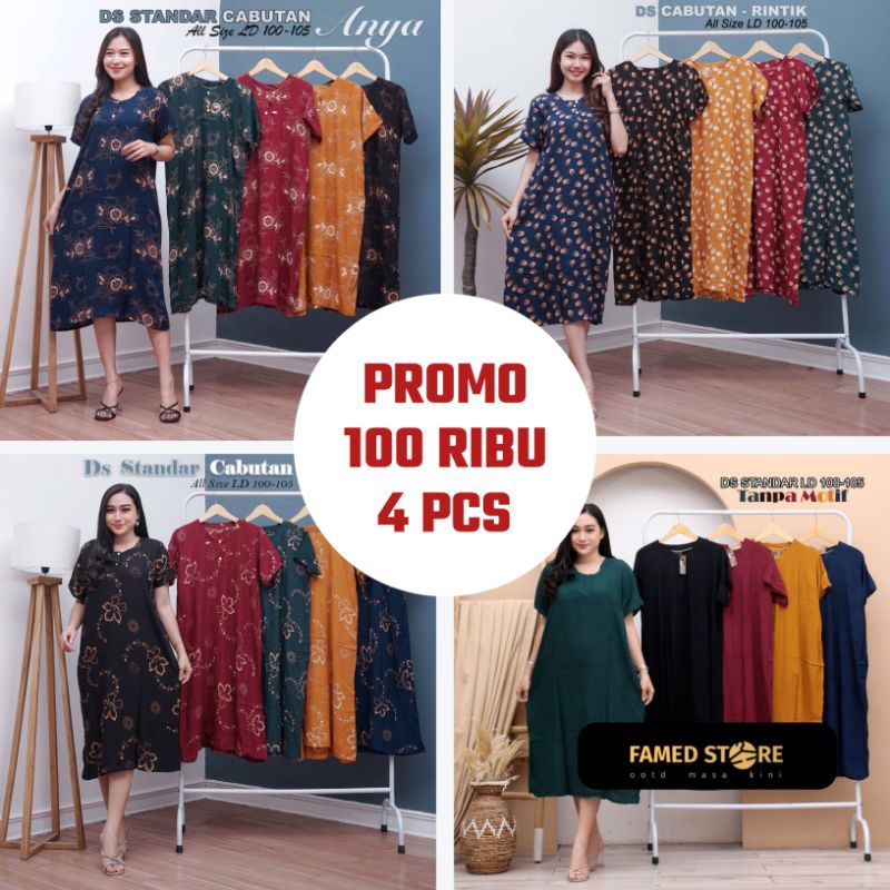 Famedstore 100 Ribu Dapat 4 Pcs Daster Santung Motif Bunga - Baju Tidur Wanita Bundle