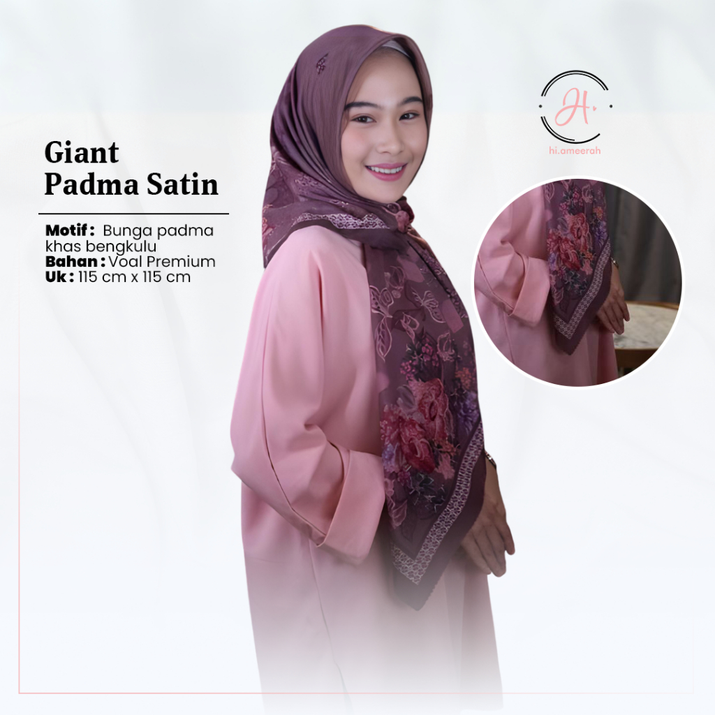 Hijab Segi Empat Satin Premium Giant Padma Series | Motif Rafflesia Bengkulu 115x115 cm Glowing & El