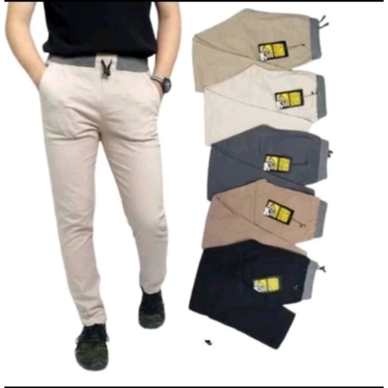 Celana Chinos Rip Panjang Pria Dewasa Pinggang Karet Kolor Chinos Pants
