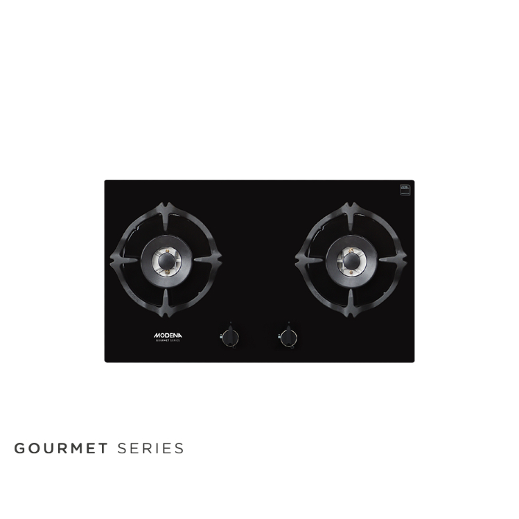 Modena kompor gas tanam BH 4727 / BH4727 - 2 tungku - Kaca Hitam