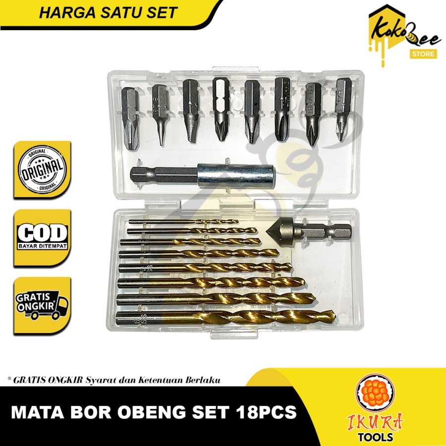 IKURA TOOLS Mata Bor Obeng Bintang Plus Minus Skrup Countersink Set 18pcs Drill Bits Set Combination