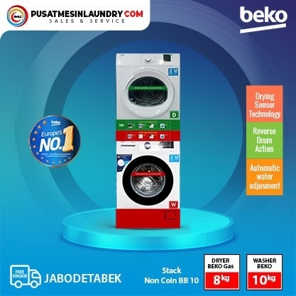 Beko Set Stack Mesin Cuci 10kg & Mesin Pengering 8kg Konversi Gas BB10