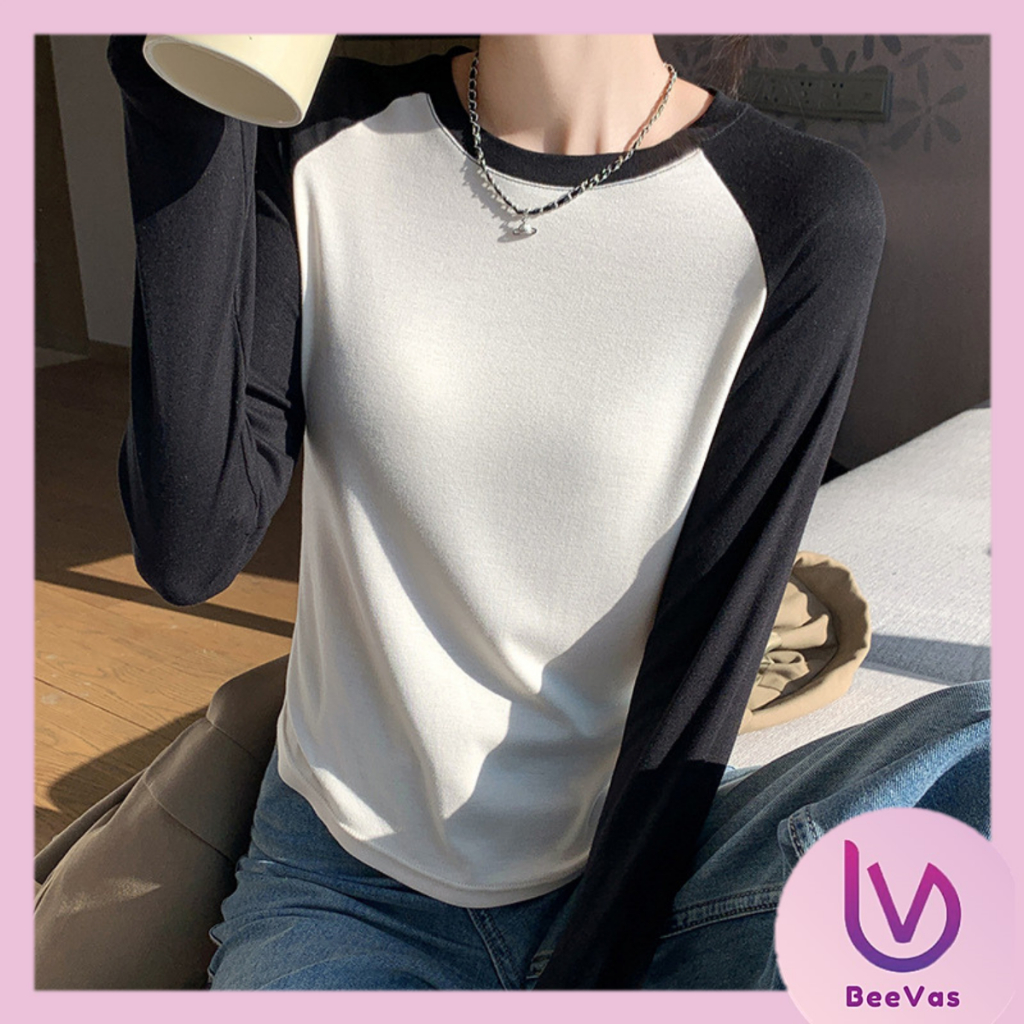 BV.ID BJ1600  Baju Kaos Motif Polos Lengan Panjang Wanita Atasan Katub Fashion Korean Kekinian