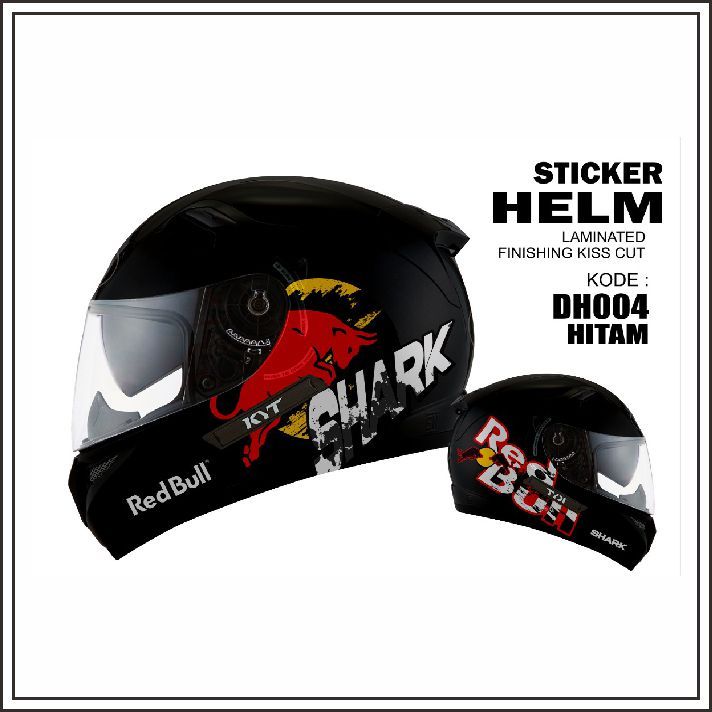 STIKER HELM HALF FACE /FULL FACE TYPE UNIVERSAL REDBUL SHARK LENGKAP