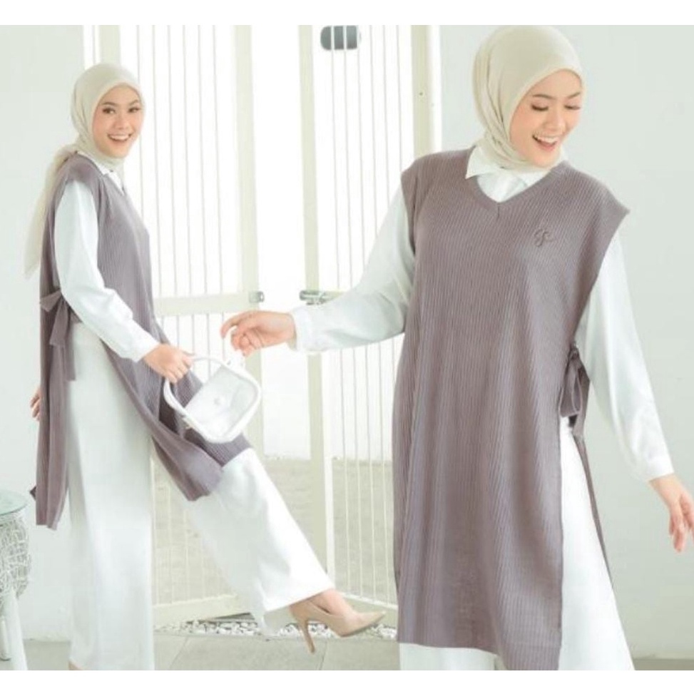 Vest Rajut Salur Kerah V Panjang  Rompi Rajut Premium Vest Rajut Oversize Panjang KODE X2A5