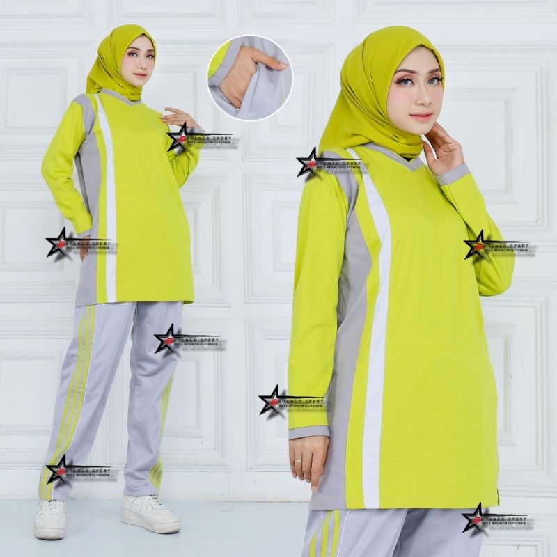RB Setelan Baju Olahraga Senam Wanita Tunik Muslimah