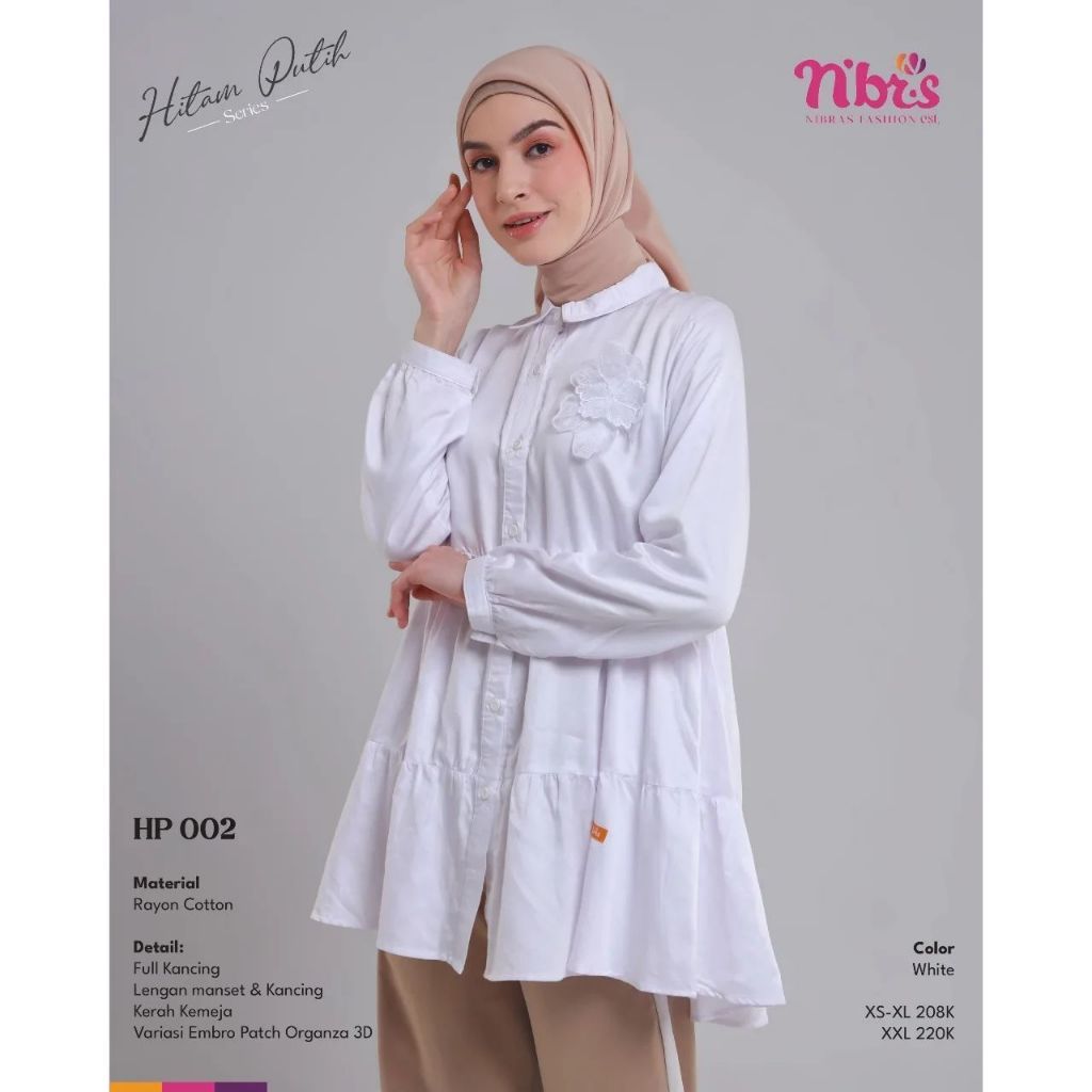 HP 002 ATASAN NIBRAS TERBARU / HITAM PUTIH SERIES NIBRAS ORI BRANDED MURAH TERBARU / KEMEJA BLOUSE T