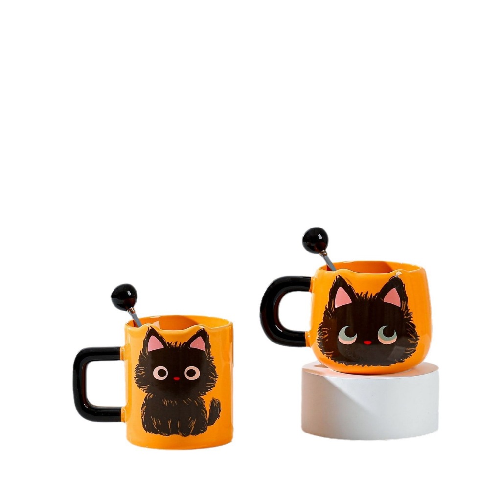 Mug kucing orange hitam, Mug kucing lucu, mug relief kucing, Mug lucu, unik, Mug sarapan, Mug susu