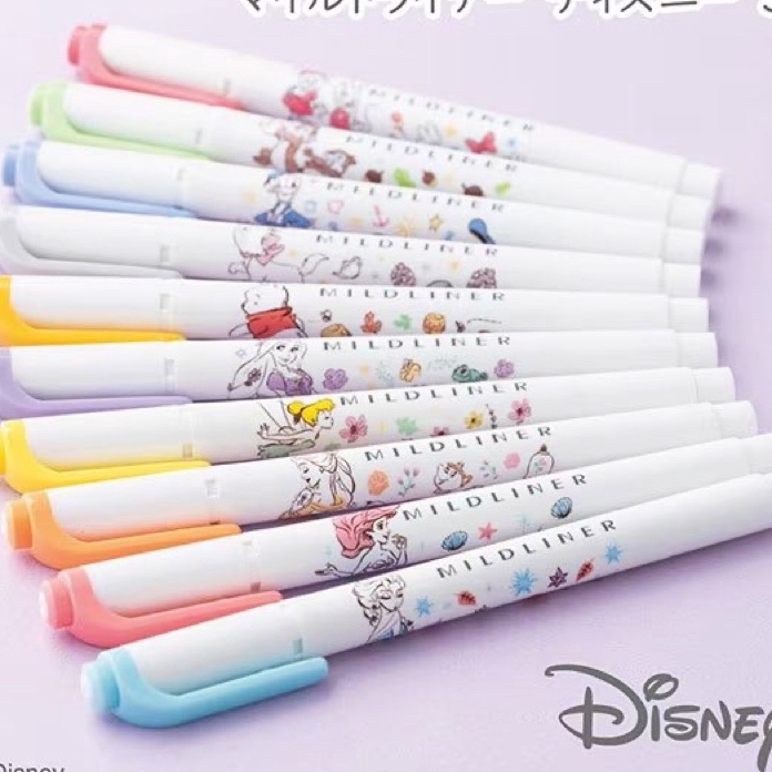 

KF7 Zebra Mildliner Disney Princess Ariel Belle Elsa Rapunzel Tinkerbell Marie Mickey Minnie Donald Duck Winnie the Pooh Chip n Dale Double Sided Highlighter Penanda Halaman Limited Edition