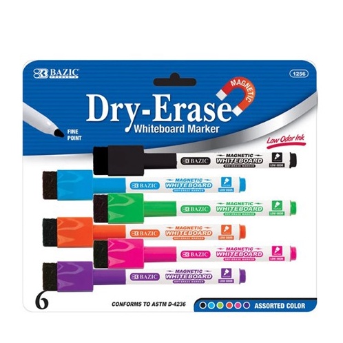 

murah Bazic Bright Color Magnetic DryErase Markers 6Pack Spidol Papan Tulis Include Penghapus