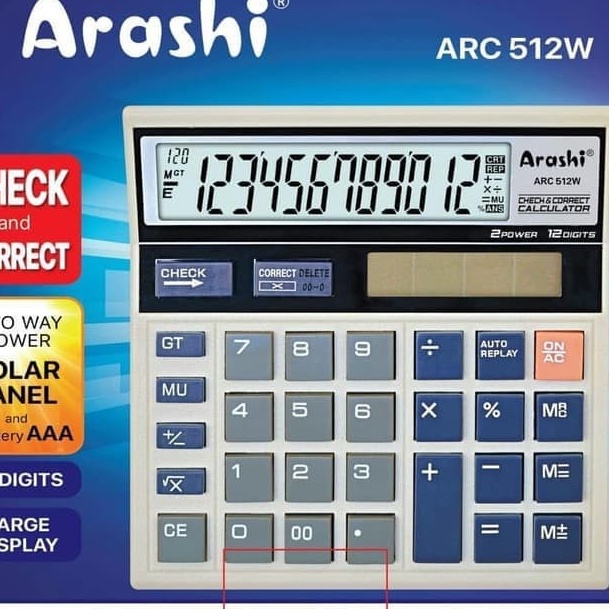 

Ekstra Arashi Kalkulator Calculator ARC 512W PUTIH 12 Digit Layar Besar