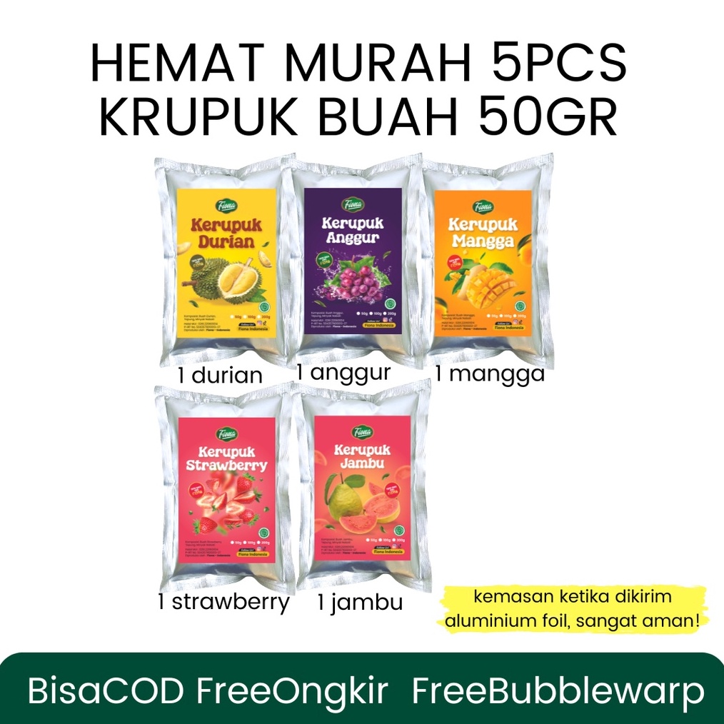 

PALING DIMINATI BARU Fiona Paket Hemat Kerupuk Krupuk Buah Durian Anggur Strawberry Jambu Mangga 5pcs