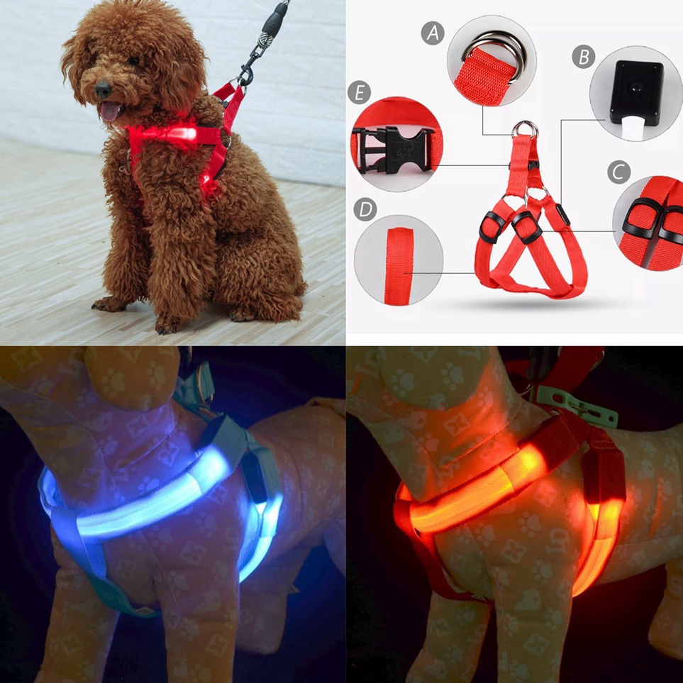 Inovatif Pet Harness Collar and Leash Dog cat LED  Tali Kalung Anjing dan Kucing LED