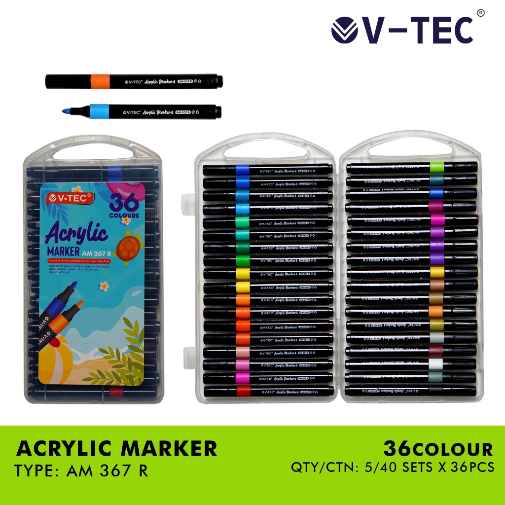 

V Tec Acrylic marker 12/14/36 COLOR (AM 367 R) - Pen Akrilik Marker Warna Cepat Kering Tahan Air / Spidol Acrylic Painter / Menggambar Kreativitas Seni Edukasi Anak