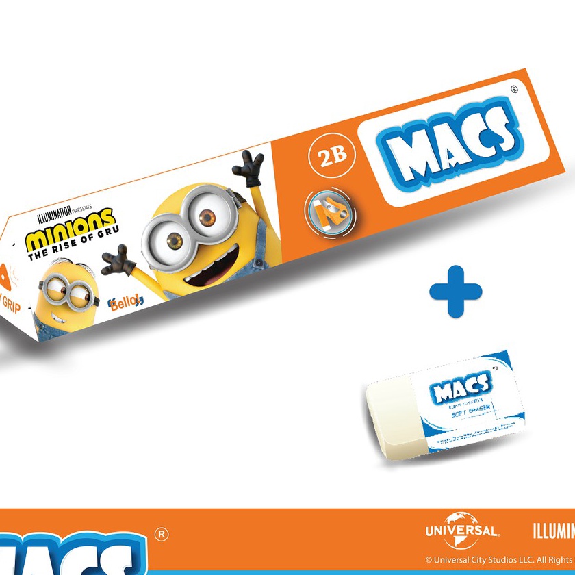 

KF7 MACS Basic Bundle Pensil 2B hitam segitiga Minion Penghapus Eraser