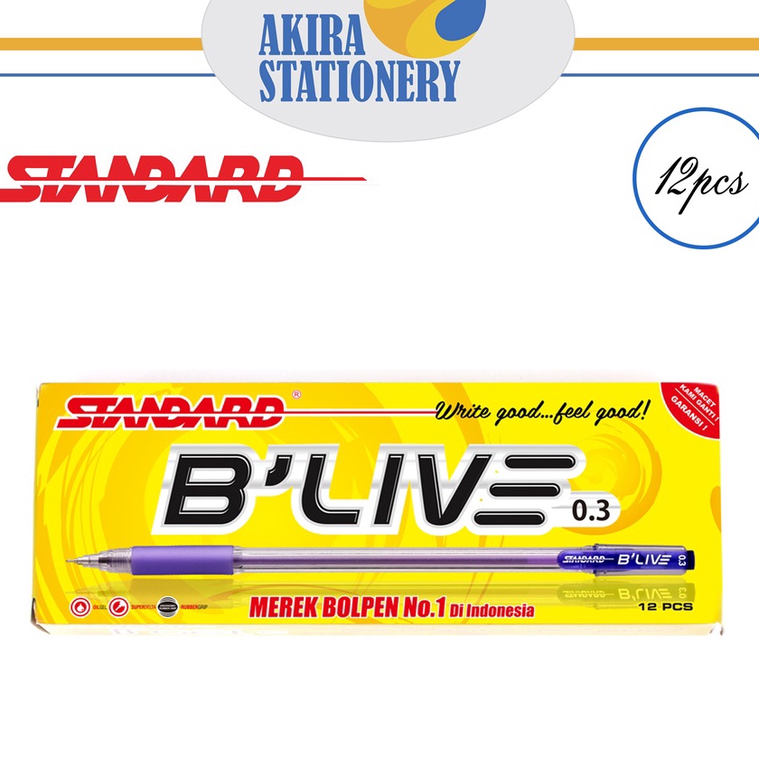 

berkualitas PULPEN PEN PENA STANDARD BLive 3 HITAM BIRU 12PCS