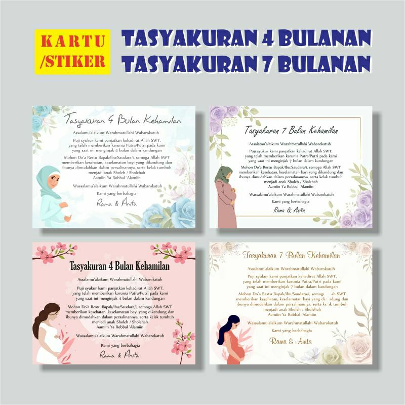 Kartu/Stiker Tasyakuran 4 Bulanan Kehamilan, Tasyakuran 7 Bulanan Kehamilan