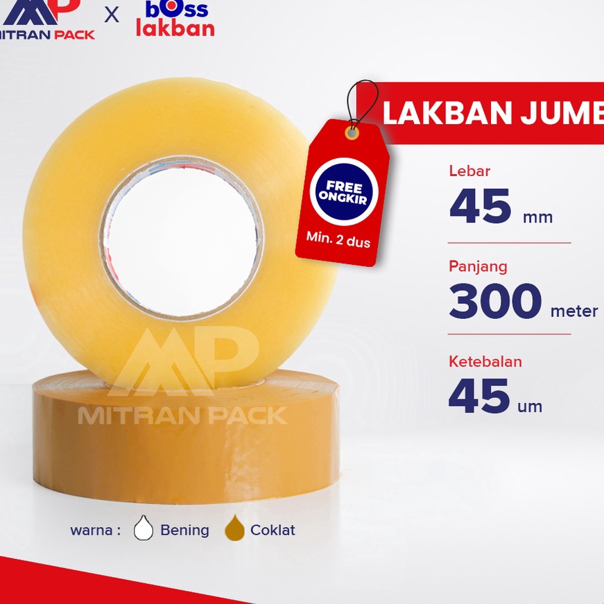 

Promo Lakban Bening Coklat Jumbo 45 mm x 3 meter Mitran Pack