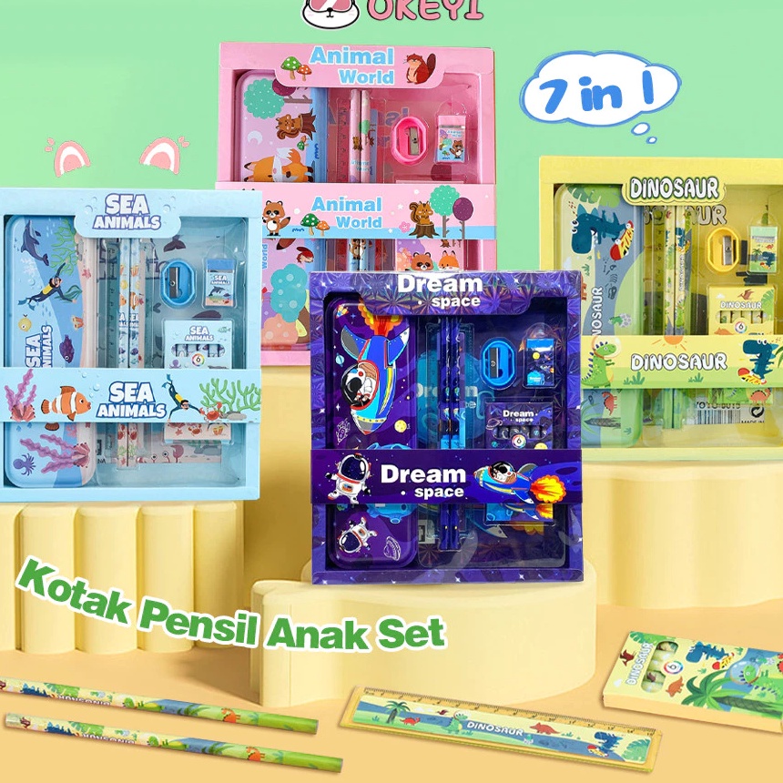 

KP8 OKEYI 6In1 Stationery Alat Tulis Anak Lucu Tempat Pensil Set