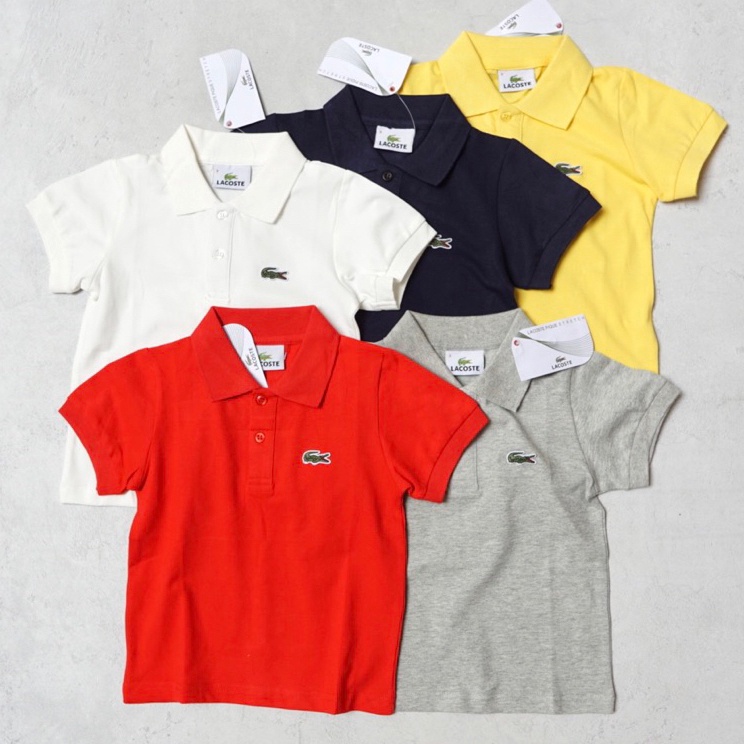 Promo Irit  Lacoste Kids Basic Plain Color Polo Shirt  size 27y  navy white grey red yellow  pakaian