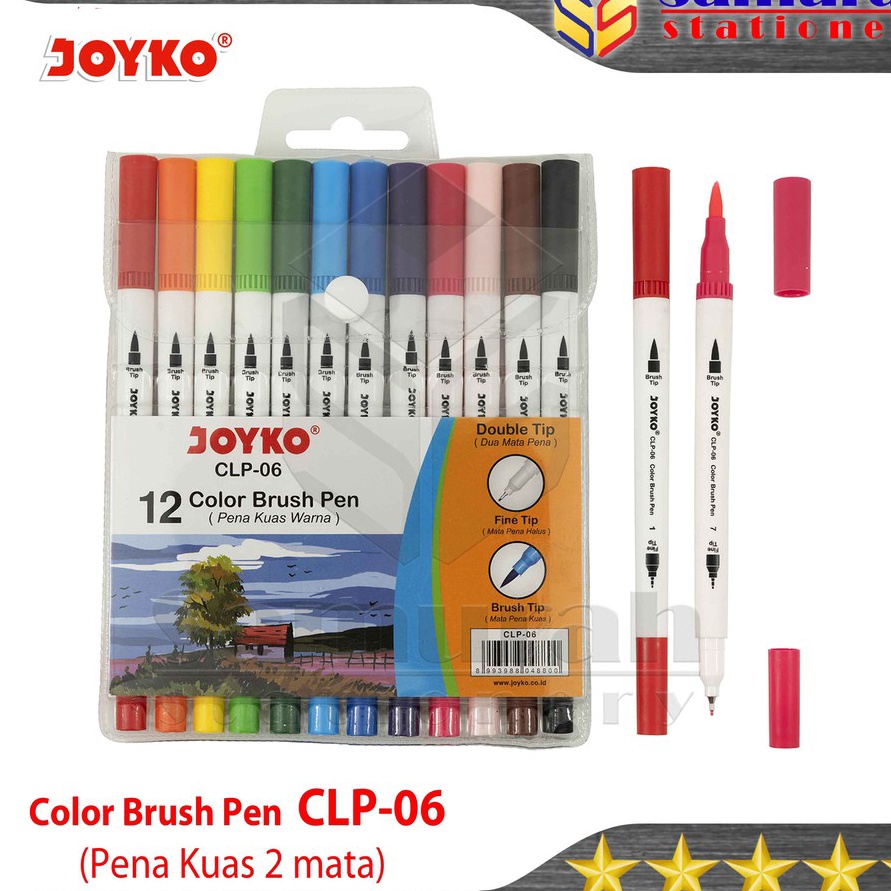 

KI3 Spidol Set Joyko 12 Warna CLP6 Color Brush Pen 12 Colours CLP 6 2 mata pena halus dan kuas