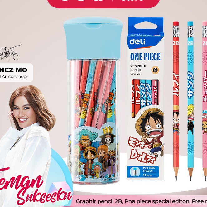 

Super Deli One Piece Graphit Pencil Pensil Kayu Grafit 2B Lucu Kartun One Piece Free Rautan Box Tube EC2X2B