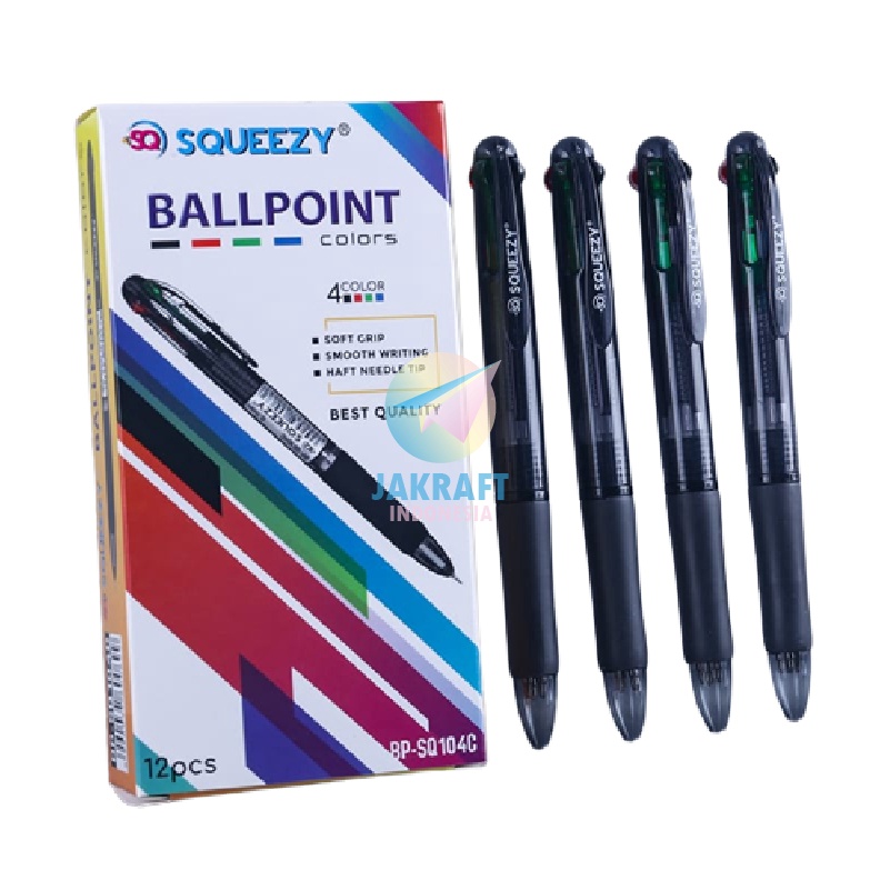 

PROMO AWAL TAHUN 1 Pcs Pulpen Ballpoint 4 Warna in 1 Pen SQUEEZY BPSQ14C Tebal 7 mm Berkualitas Mirip Quaco