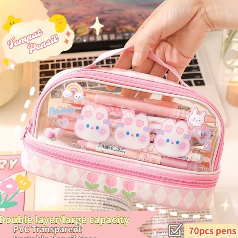 

FASH Big Sale Tempat Pensil BesarTransparan PVC Pencil Case Tas Pensil Murid LucuKotak Pensil Anak Esthetis