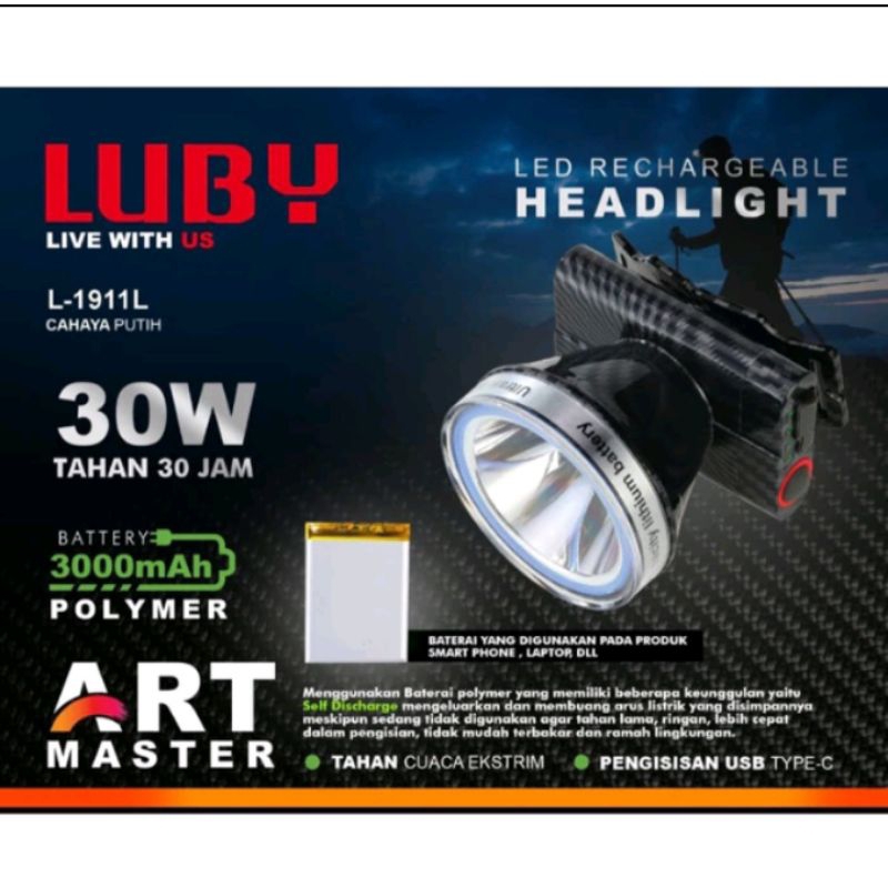 SENTER KEPALA LUBY L-1911L 30 WATT CAHAYA PUTIH