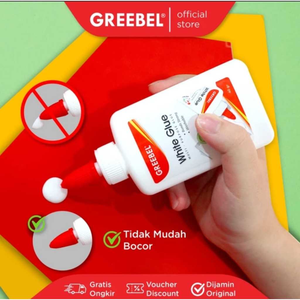 

greebel white glue 40 gr botol anti tumpah tem putih kayu kertas prakaryaan