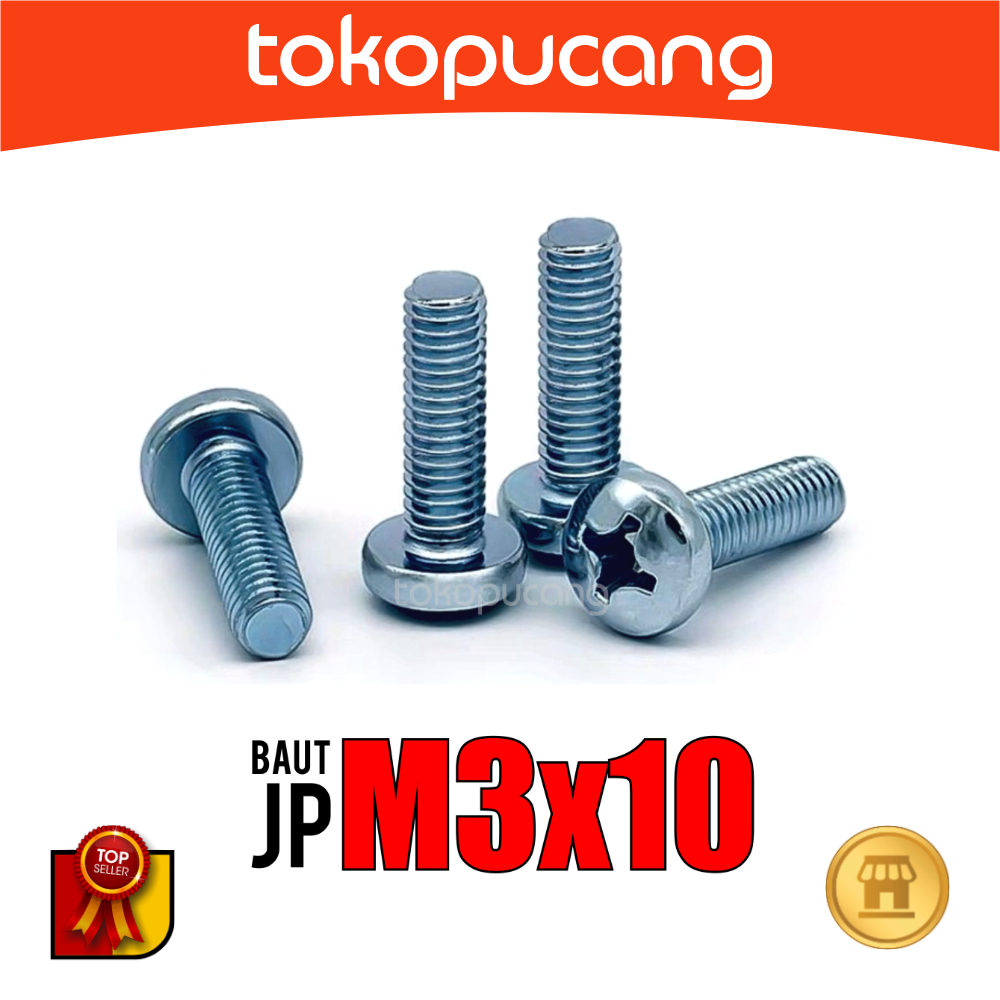 100pcs Baut JP M3X10 mm Baut Obeng Plus M3x10mm Baut Plus M3 x 10 mm