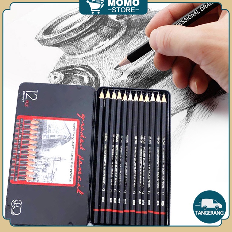 

ymr56 12 Pcs Charcoal Sketch Pencil Set 2H H F B HB 2B 3B 4B 5B 6B 7B 8B Pensil Sketsa Set Lengkap