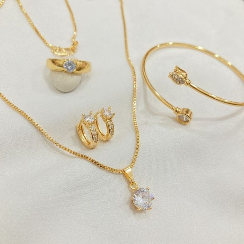 SET TITANIUM PERHIASAN WANITA PERMATA SATU