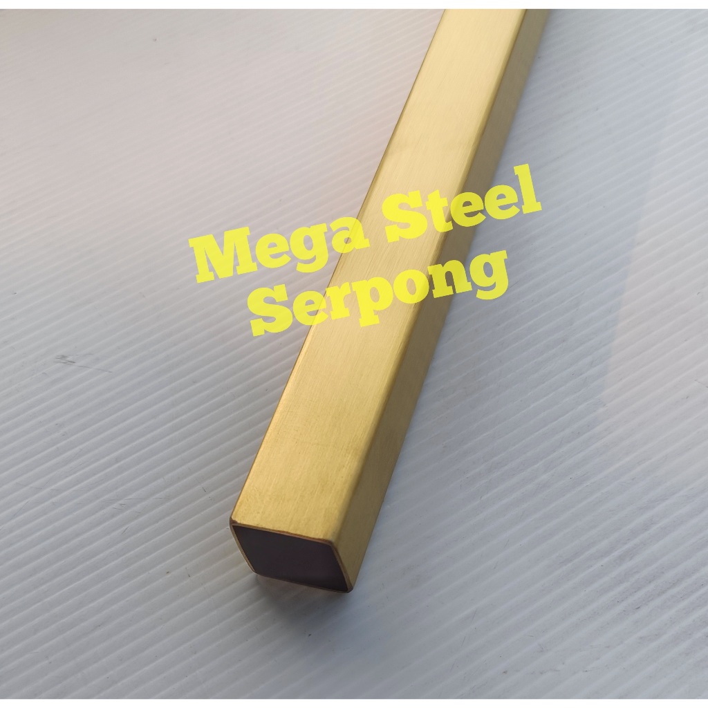 Hollow Pipa kotak Stainless GOLD HAIRLINE 20x20 mm, Tebal 0.8 mm