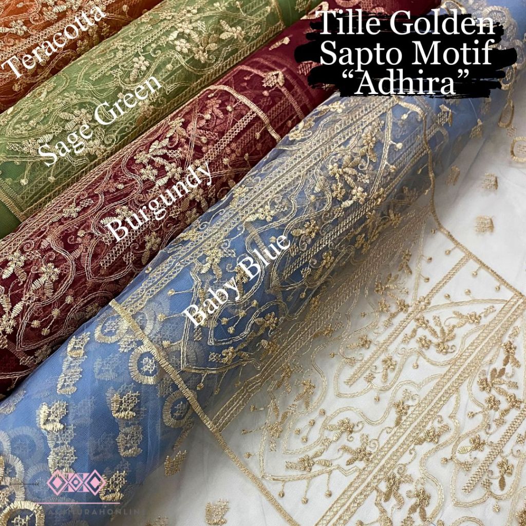 Kain Tille Brokat Korea Full Payet TEBAL SAPTO GOLDEN Motif ADHIRA NEW 2024 Bordir Full Premium