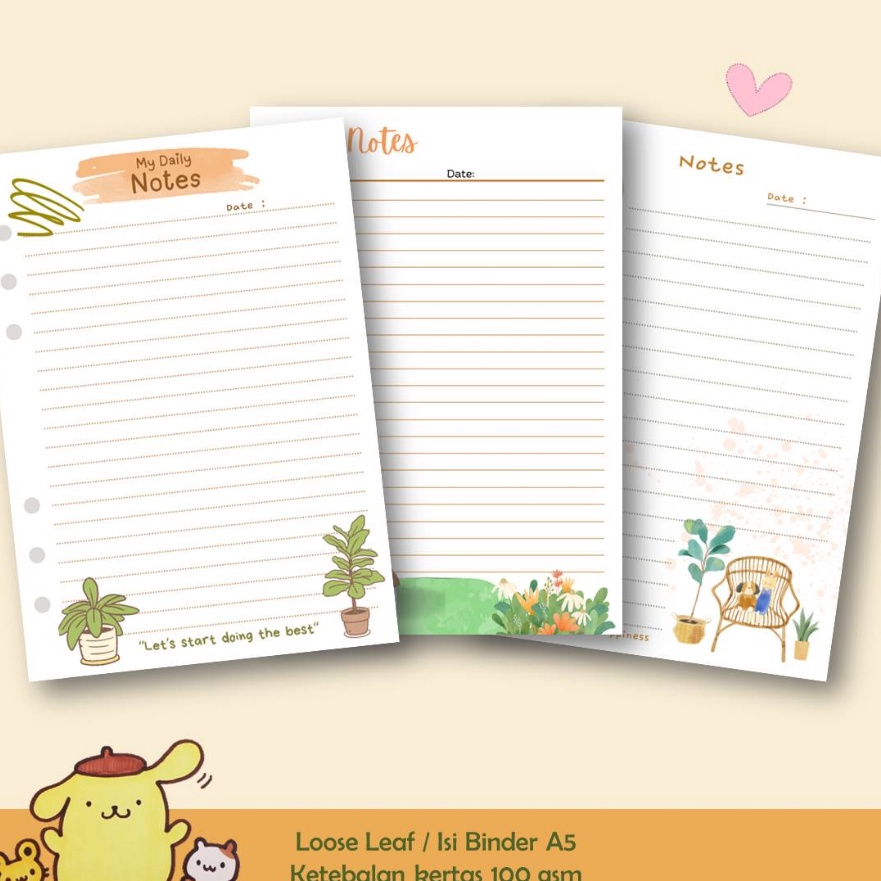 

KI3 LOOSE LEAF KERTAS FILE ISI BINDER NOTES A5
