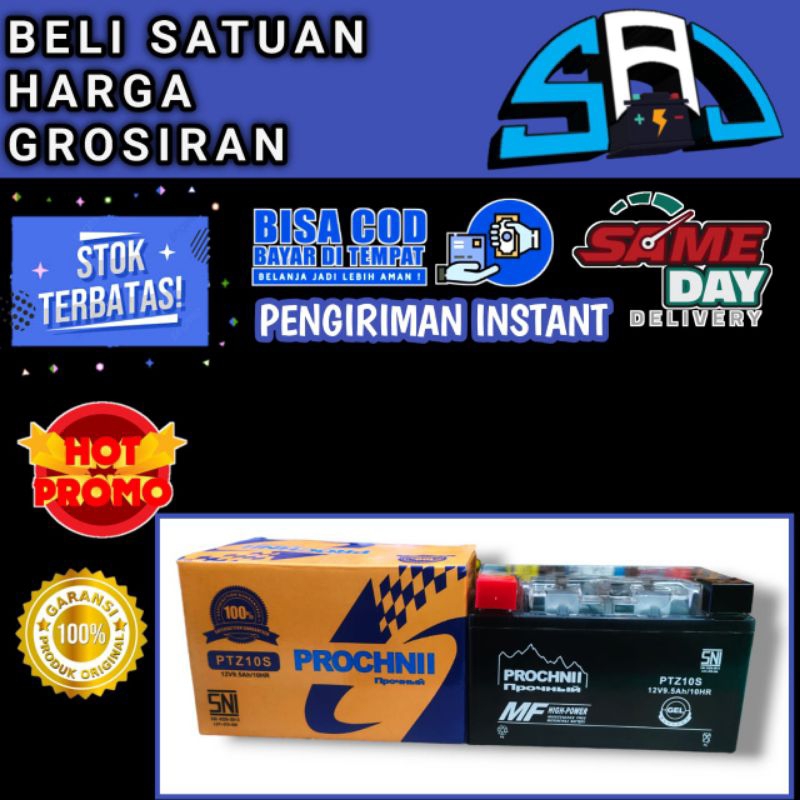 Aki motor kering bergaransi PROCHNII GEL YTZ10S PTZ10S 12v 9,5ah high power Husqvarna Enduro  Morpho