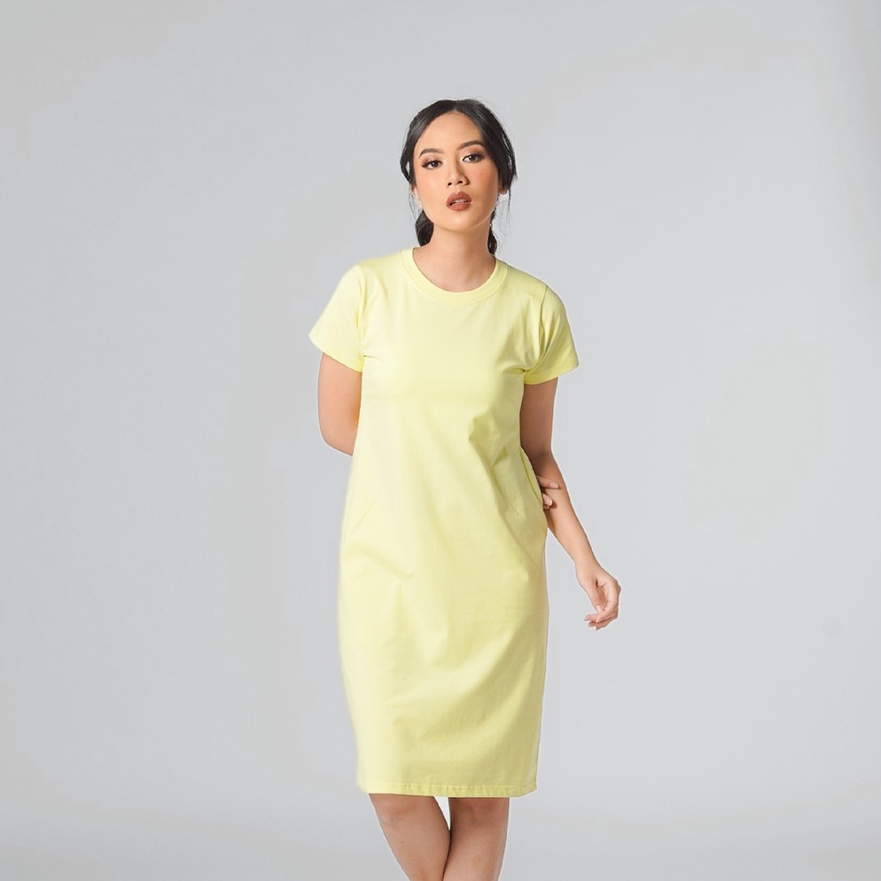 KODE R12D LEMONE Combed Spandek Dress Kaos Polos Lengan Pendek Baju Wanita