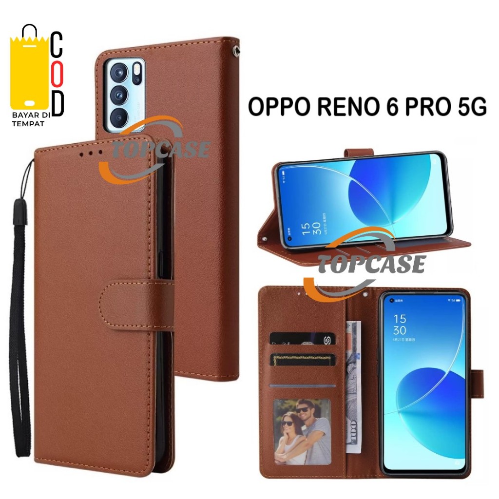 FLIP CASE OPPO RENO 6 PRO 5G LEATHER FLIP COVER KULIT CASING DOMPET WALLET UNTUK OPPO RENO 6 PRO 5G