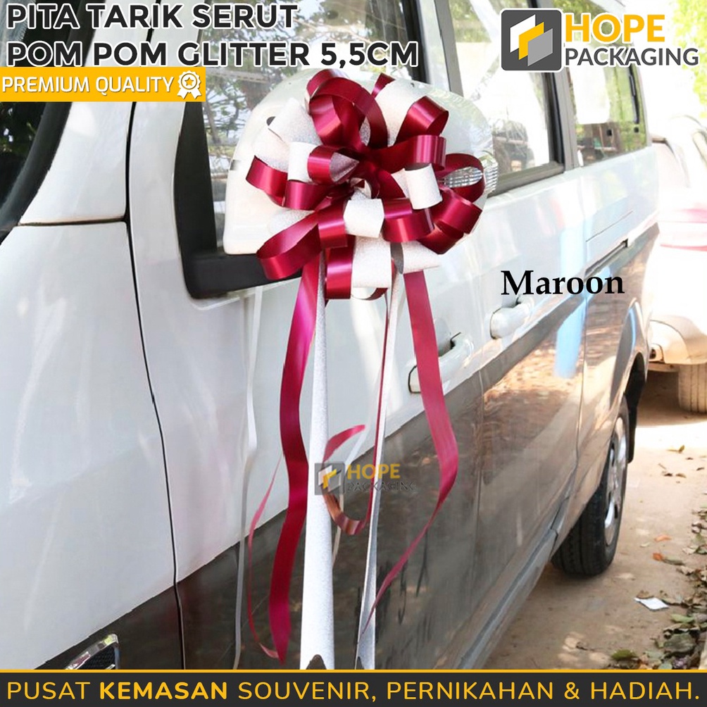 

BOMBASTIS Pita Tarik Serut Pompom Glitter 55 cm Pita Hampers Parcel Wedding Pita Kado Hampers Pernikahan Pita Peresmian Pita Dekor Ulang Tahun Mobil