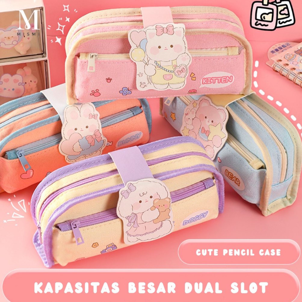 

BONANZA Mismi Gabriel Pencil Case Dual Slot Kapasitas Besar Tempat Pensil Sekolah Cute Stylish PC5G