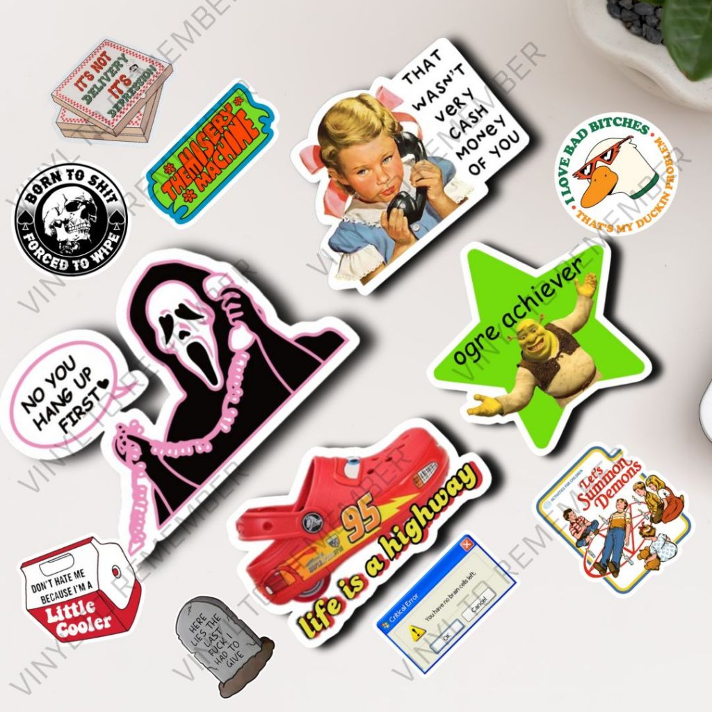 

Sticker Pack Meme Lucu Vintage Aesthetic Anti Air Shrek Mcqueen GhostFace Scooby Doo Skeleton Tengkorak Helm Laptop Kulkas Koper
