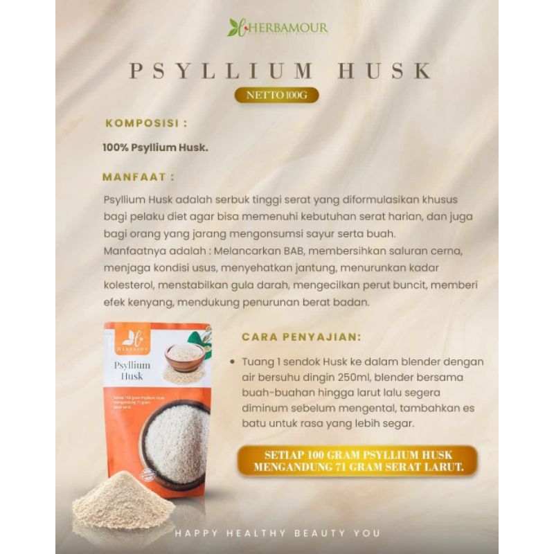 Psyllium Husk Herbamour, serbuk tinggi serat untuk Diet dan Detox