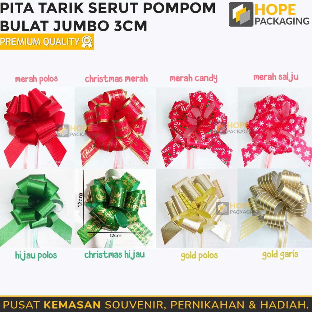 

DAHSYAT Pita Tarik Serut Pompom Bulat Jumbo 3 cm Pita Bulat Souvenir Parcel Pita Kado Pita Serut Pompom Pita Kotak Hampers Pita Wedding Pita Aksesoris Pernikahan