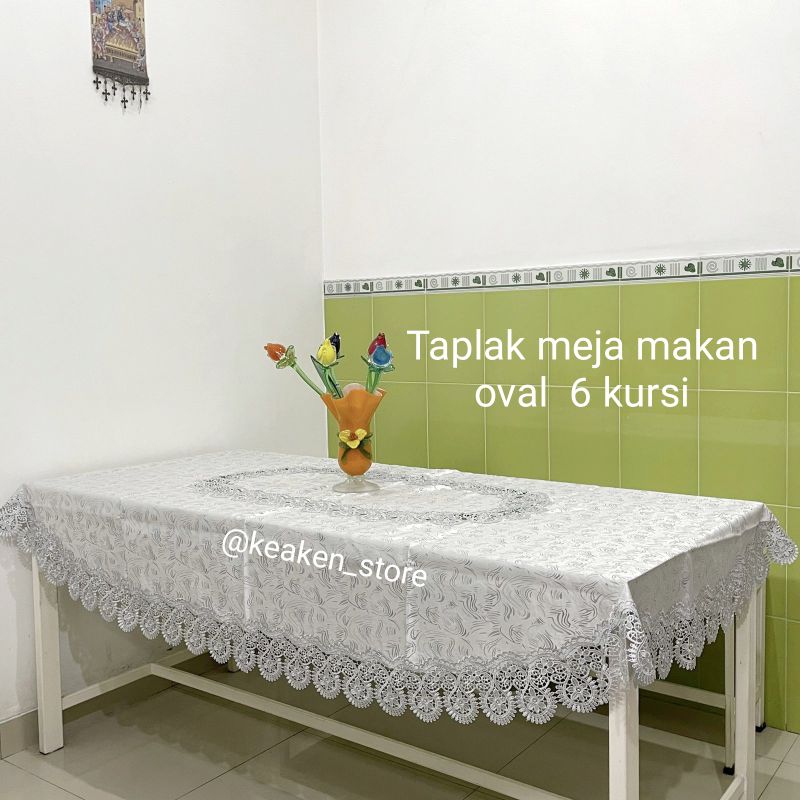 Taplak meja makan oval 6 kursi silver mewah