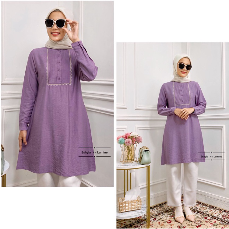 Murah Terkeren  NARRA TUNIK By ESHYLA TUNIK POLOS KATUN LINEN CRINKLE BORDIR OPNAISEL