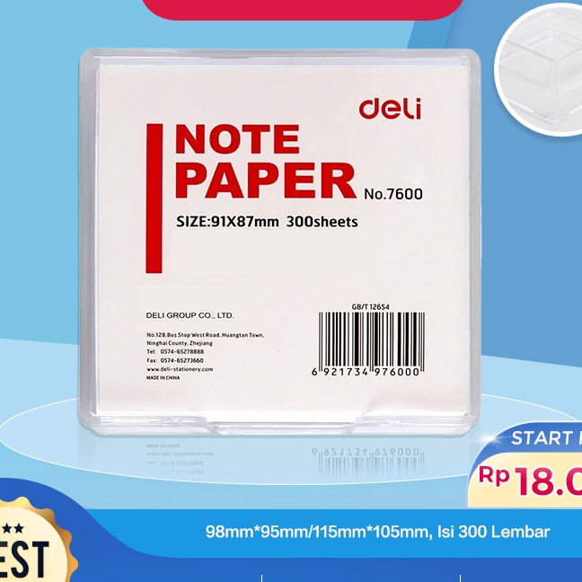 

FG2 Deli Memo Paper Kertas Memo 3 Lembar Kemasan Warna Putih 76 761