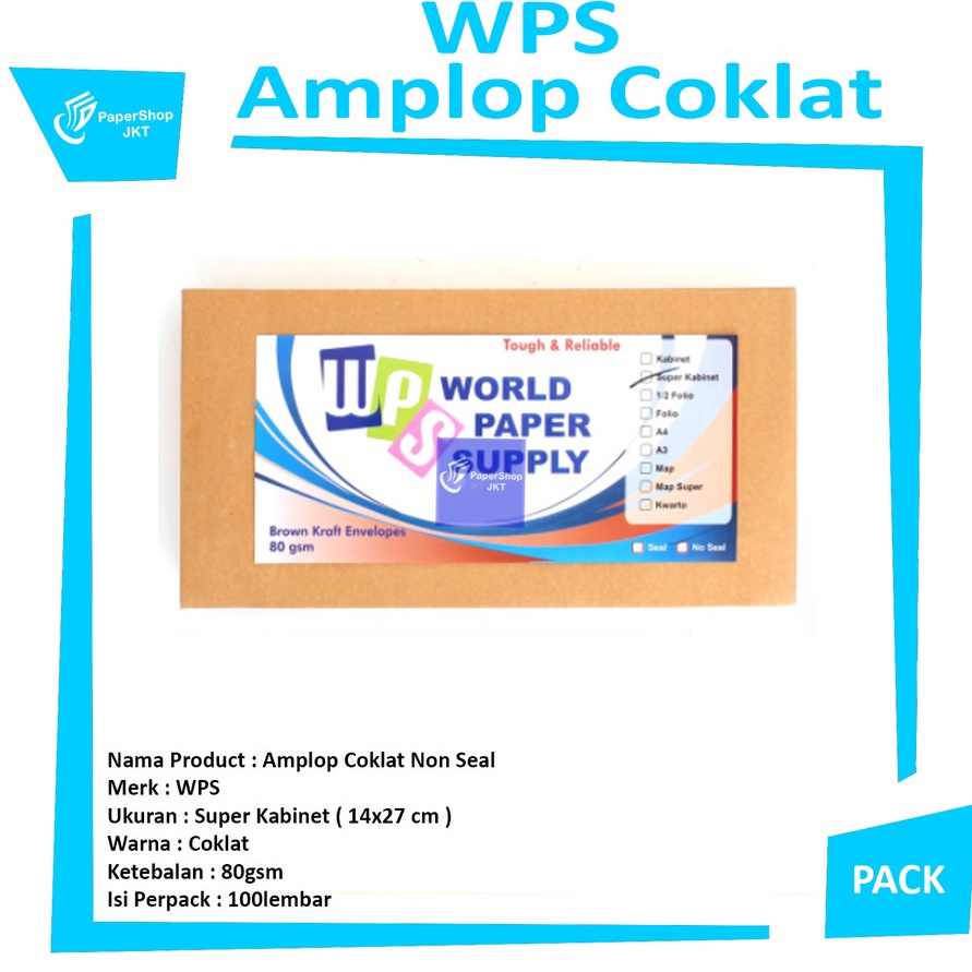 

Istimewa WPS Amplop Coklat Ukuran Super Kabinet No Seal 14 x27 cm 8gsm Pack