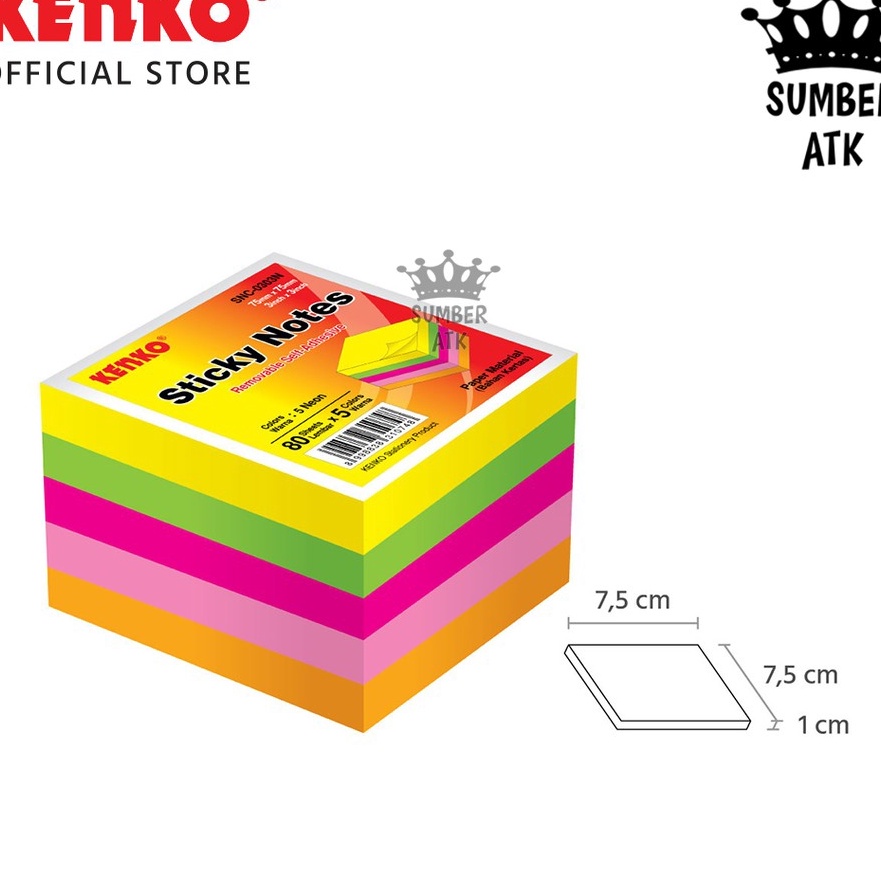 

KP8 STICKY NOTE KENKO SNC33N Cube 5 warna MEMO warna warni Neon Color
