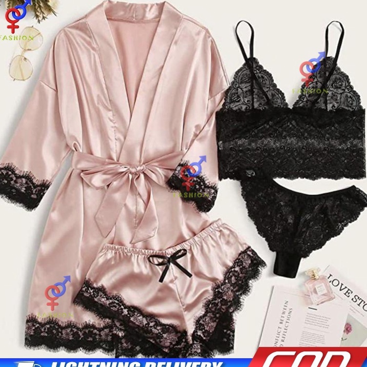 KODE C79K Set Piyama Kimono Wanita Seksi Pakaian Dalam Set Piyama Satin Sutra Kimono Piyama Wanita P